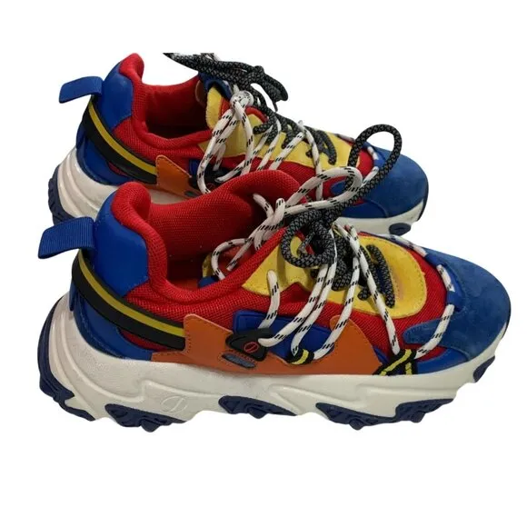 Javi Youth Sz 7 Lace Tie Up Shoes Sneakers Red Blue Yellow Chaos Athletic Sport
