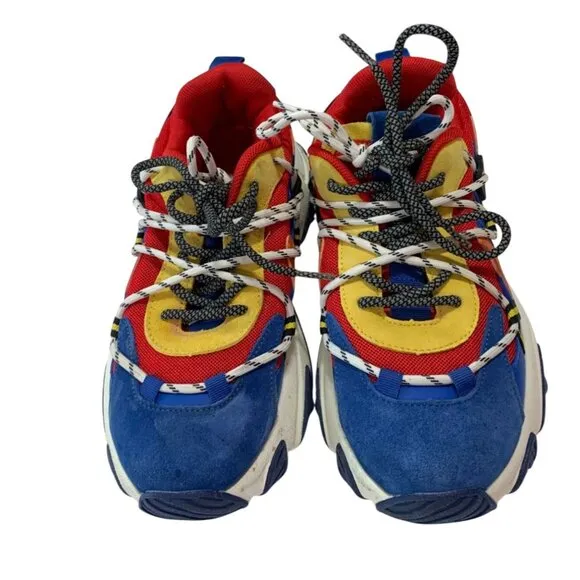 Javi Youth Sz 7 Lace Tie Up Shoes Sneakers Red Blue Yellow Chaos Athletic Sport