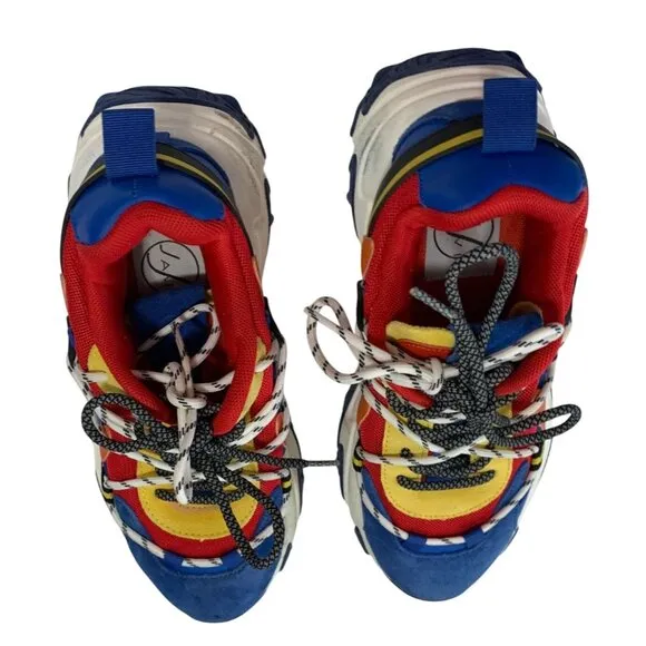 Javi Youth Sz 7 Lace Tie Up Shoes Sneakers Red Blue Yellow Chaos Athletic Sport