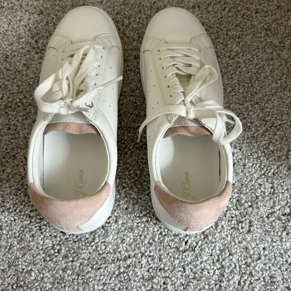 J.Crew Leather Sneakers in white/blush size Women’s 8