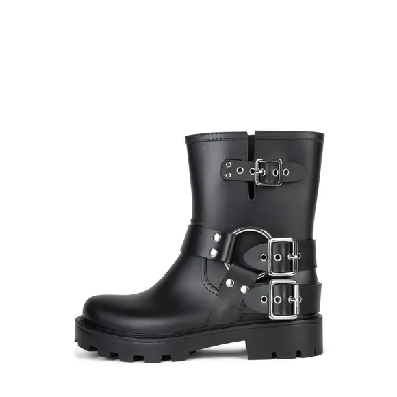 Jeffrey Campbell Controller Moto Inspired Water Resistant Rain Boots Sz 9 Black