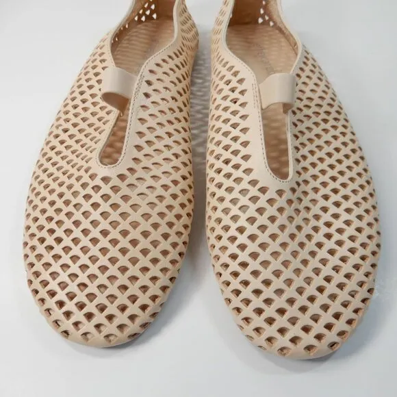 Jeffrey Campbell Stunz Perforated Mary Jane Flats 7.5 Natural Beige Leather NEW