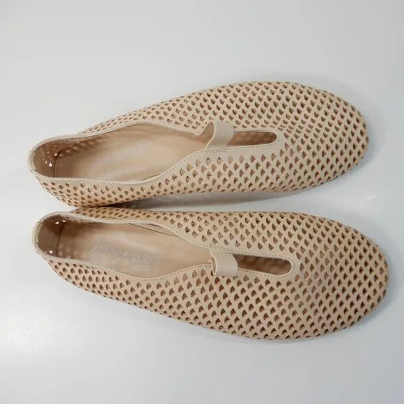 Jeffrey Campbell Stunz Perforated Mary Jane Flats 7.5 Natural Beige Leather NEW