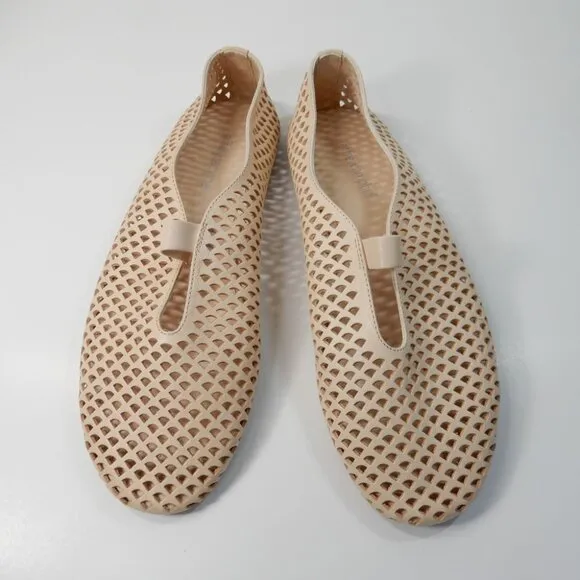 Jeffrey Campbell Stunz Perforated Mary Jane Flats 7.5 Natural Beige Leather NEW