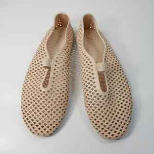 Jeffrey Campbell Stunz Perforated Mary Jane Flats 7.5 Natural Beige Leather NEW