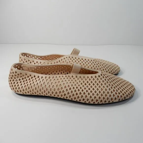 Jeffrey Campbell Stunz Perforated Mary Jane Flats 7.5 Natural Beige Leather NEW