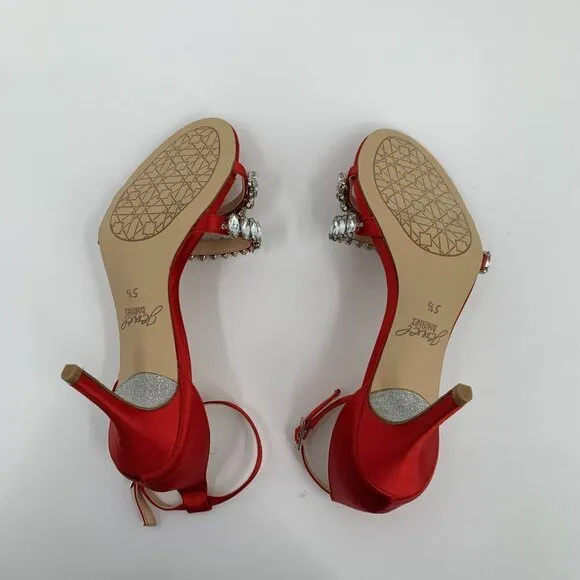 Jewel Badgley Mischka Melania red satin rhinestone crystal sandal heel new 5.5