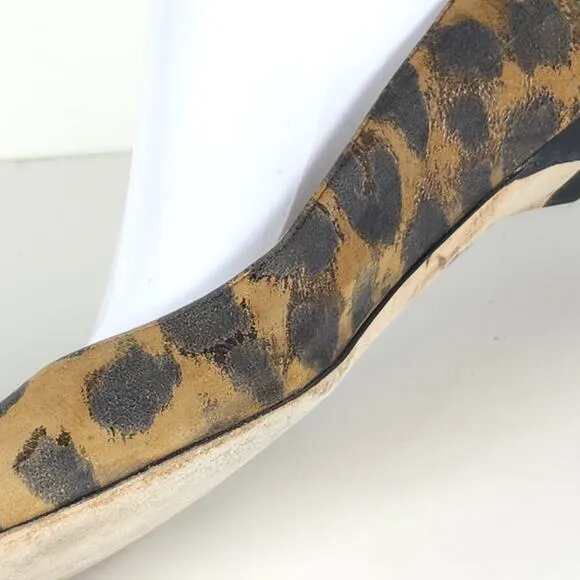 Jimmy Choo Women's US6,5-7 EU37,5 Leather Leopard Print Brown SlipOn Flat Shoes