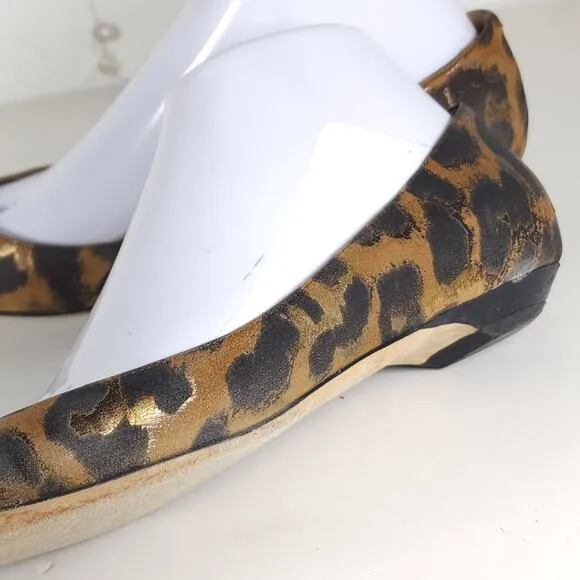 Jimmy Choo Women's US6,5-7 EU37,5 Leather Leopard Print Brown SlipOn Flat Shoes