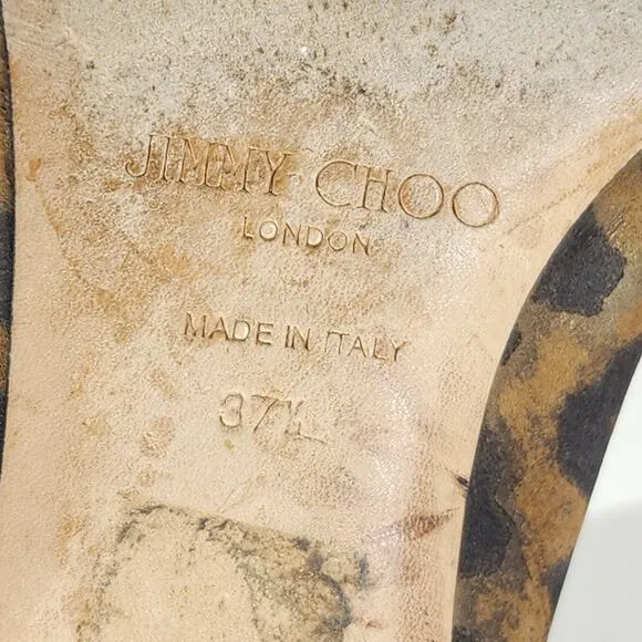 Jimmy Choo Women's US6,5-7 EU37,5 Leather Leopard Print Brown SlipOn Flat Shoes