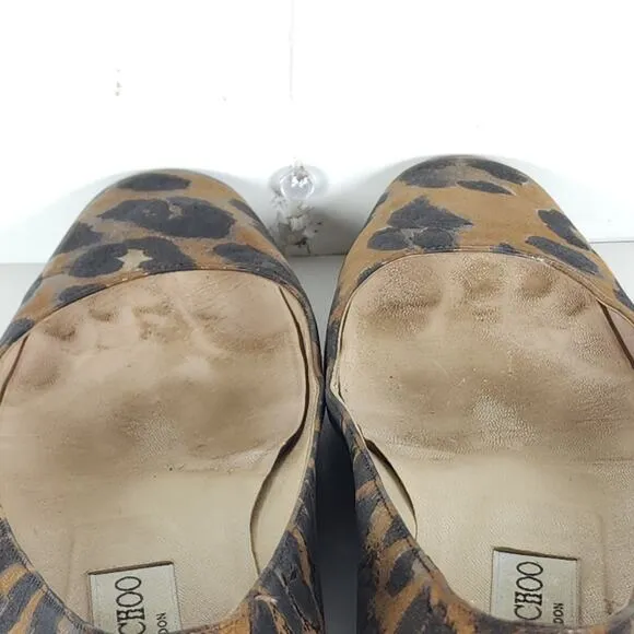Jimmy Choo Women's US6,5-7 EU37,5 Leather Leopard Print Brown SlipOn Flat Shoes