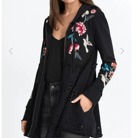 Johnny Was Julia Terry Hoodie with Floral Embroidery