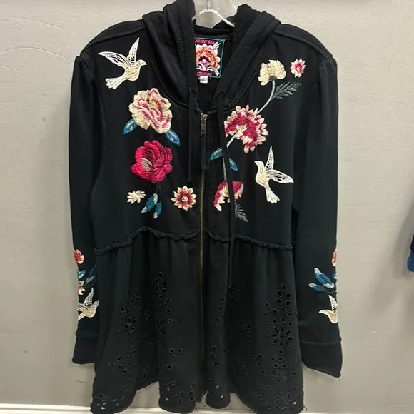 Johnny Was Julia Terry Hoodie with Floral Embroidery