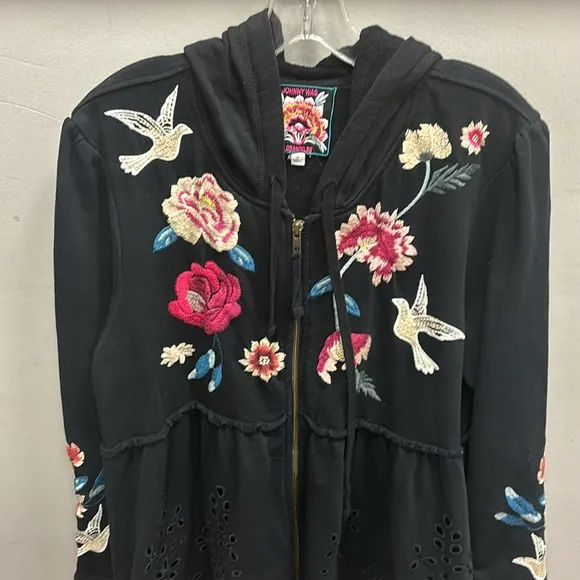 Johnny Was Julia Terry Hoodie with Floral Embroidery
