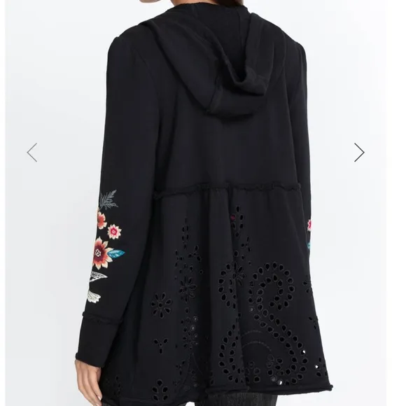 Johnny Was Julia Terry Hoodie with Floral Embroidery