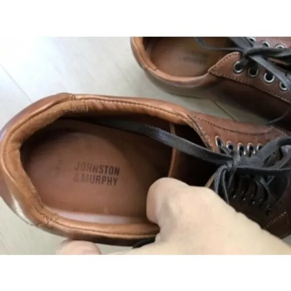 JOHNSTON &amp; MURPHY FENTON LACE-UP leather sneakers men brown 9.5 M rts$139 Oxford