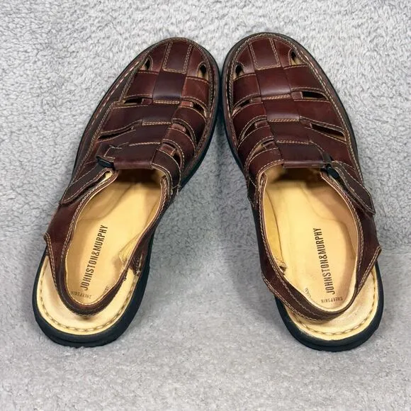 Johnston Murphy Mens Size 11 Fisherman Sandals Shoes Brown Sheepskin Leather