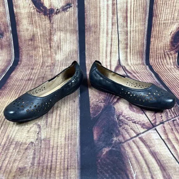 Josef Seibel Pippa Ballet Flat Women’s 8-8.5 Shoes Black Leather Die Cut EU 39