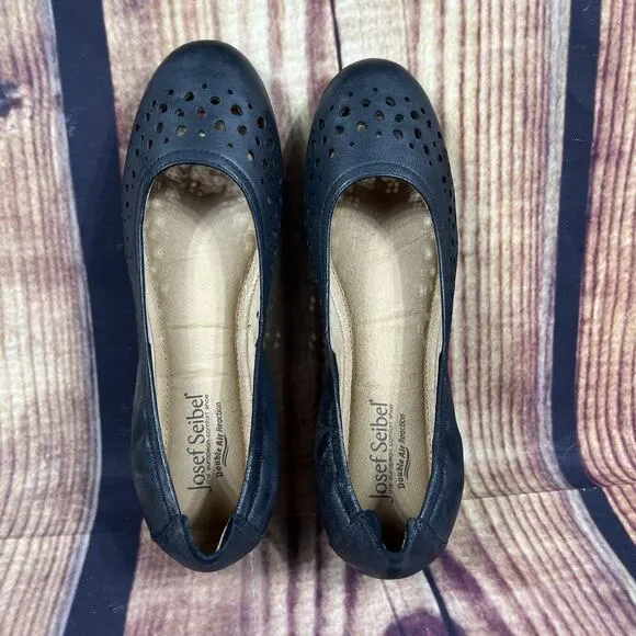 Josef Seibel Pippa Ballet Flat Women’s 8-8.5 Shoes Black Leather Die Cut EU 39