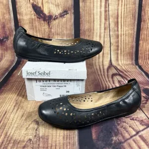 Josef Seibel Pippa Ballet Flat Women’s 8-8.5 Shoes Black Leather Die Cut EU 39
