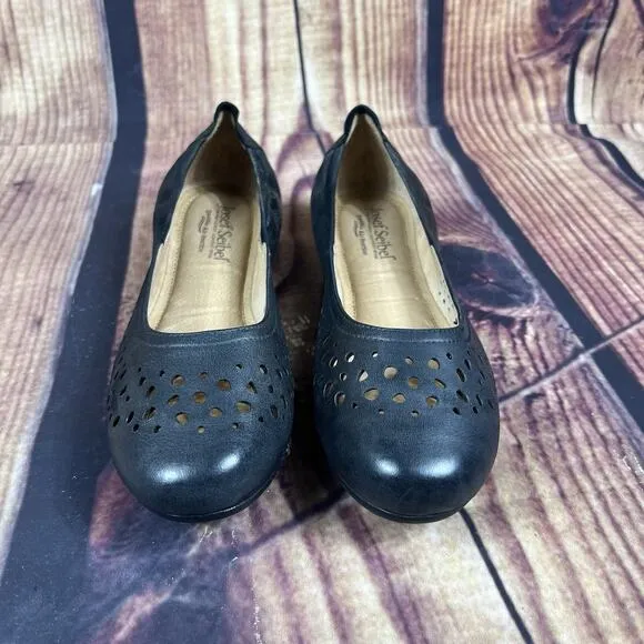 Josef Seibel Pippa Ballet Flat Women’s 8-8.5 Shoes Black Leather Die Cut EU 39
