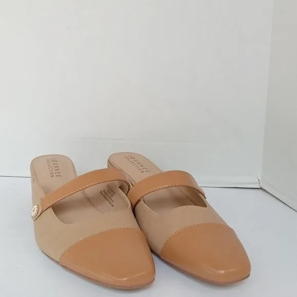 Journee Collection Mules Block Heel Dressy Slip On Shoes Tan‎ Beige