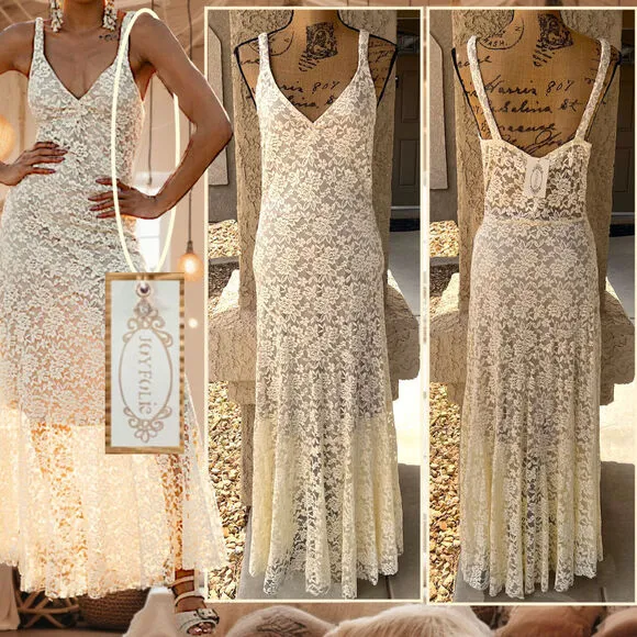 JOYFOLIE CARMEL SLIP DRESS IN TURTLEDOVE Size M