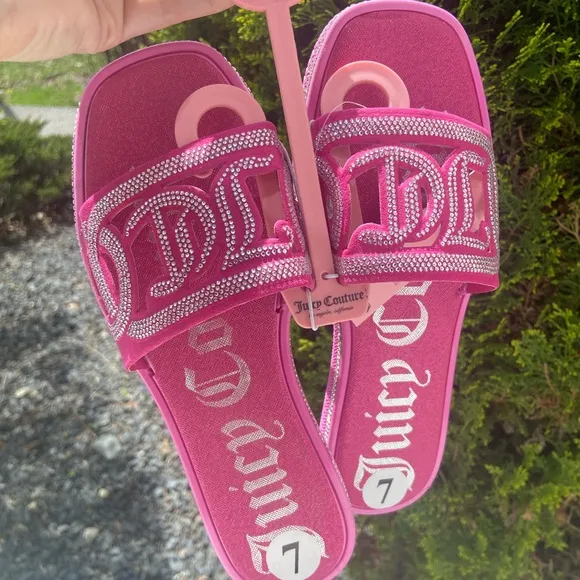 Juicy Couture Sandals - Hot Pink Slides with Rhinestones - Y2K (Women’s Size 7)