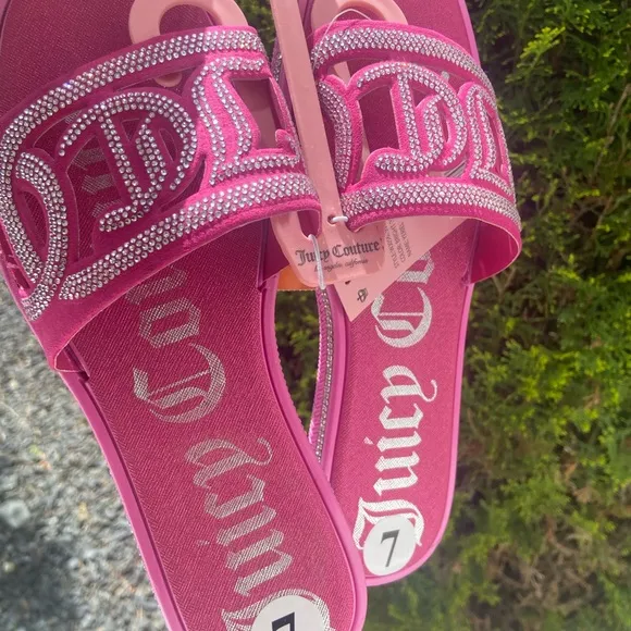 Juicy Couture Sandals - Hot Pink Slides with Rhinestones - Y2K (Women’s Size 7)