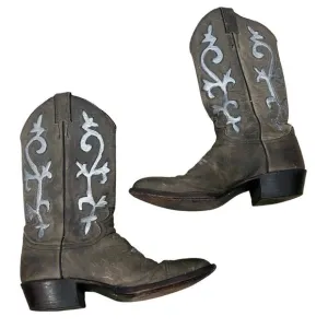 Justin Brown SIlver Leather Western Cowboy Boots Men's sz 7.5 D Women's size 9.5