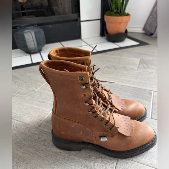 Justin Women’s Work Boots Size 8 Laced Up Leather 8”