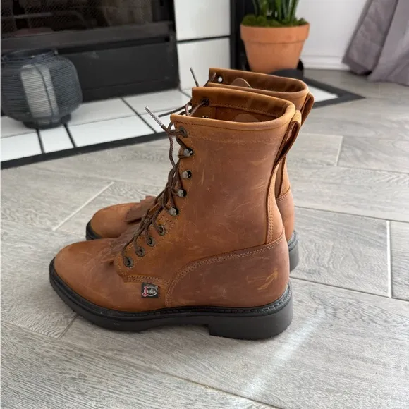 Justin Women’s Work Boots Size 8 Laced Up Leather 8”