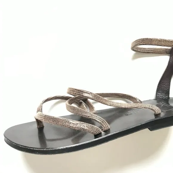 K Jacques St Tropez Epicure Sandals Flat Womens 37 Brown Leather Shoes 7 Strappy