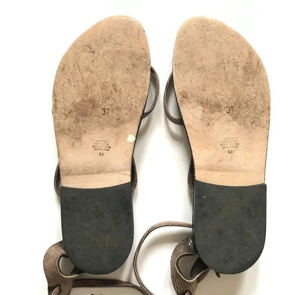 K Jacques St Tropez Epicure Sandals Flat Womens 37 Brown Leather Shoes 7 Strappy