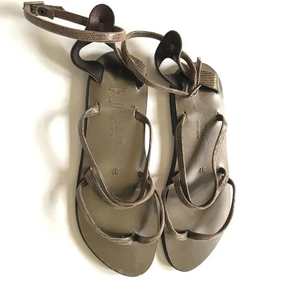 K Jacques St Tropez Epicure Sandals Flat Womens 37 Brown Leather Shoes 7 Strappy