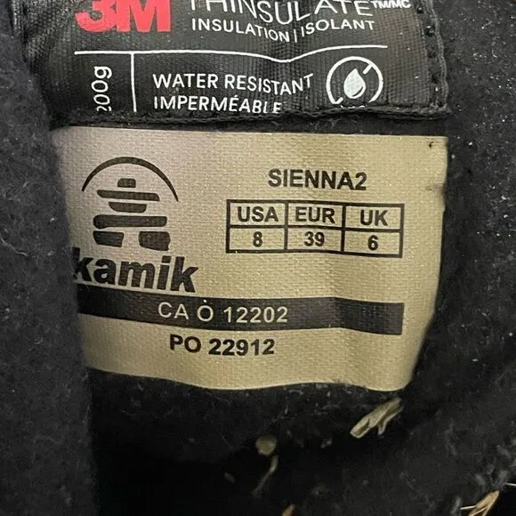 Kamik SIENNA2 Mid Calf Water Resistant 3M Thinsulate Snow Boots Women's Size 8