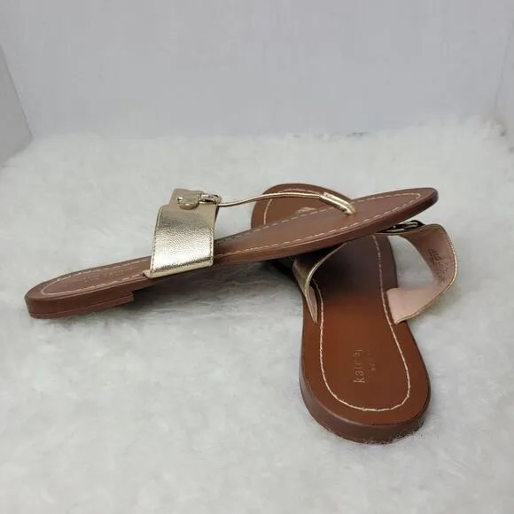 Kate Spade Cece Slide Gold Leather Thong Sandals Shoes Size 7.5
