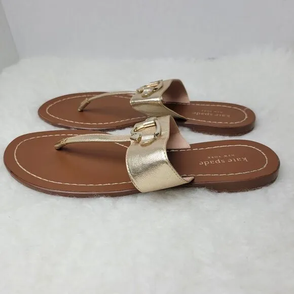Kate Spade Cece Slide Gold Leather Thong Sandals Shoes Size 7.5