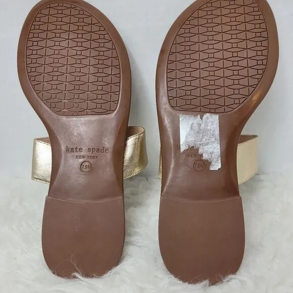 Kate Spade Cece Slide Gold Leather Thong Sandals Shoes Size 7.5