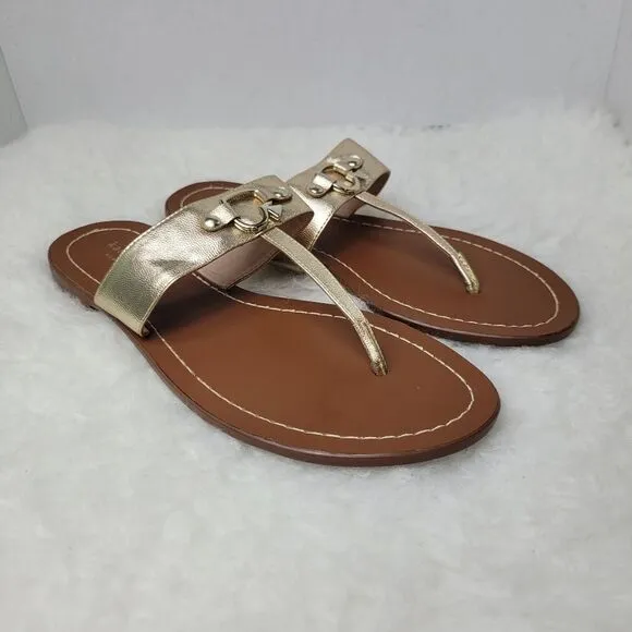 Kate Spade Cece Slide Gold Leather Thong Sandals Shoes Size 7.5