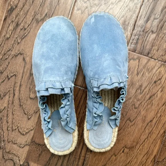 Kate Spade New York Laila Blue Bird Suede Espadrille Slip-On Mule Shoes 9.5 NWOT