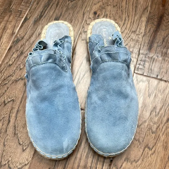 Kate Spade New York Laila Blue Bird Suede Espadrille Slip-On Mule Shoes 9.5 NWOT