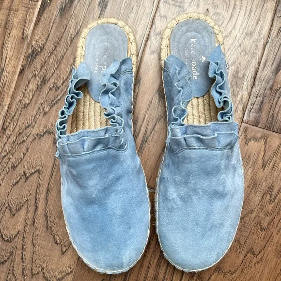 Kate Spade New York Laila Blue Bird Suede Espadrille Slip-On Mule Shoes 9.5 NWOT