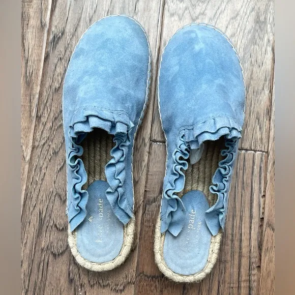 Kate Spade New York Laila Blue Bird Suede Espadrille Slip-On Mule Shoes 9.5 NWOT