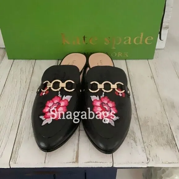 KATE SPADE NIB CANYON BLACK NAPPA POINTED TOE SLIP ON FLAT SHOES SIZE 7.5 M