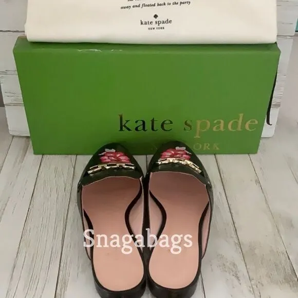 KATE SPADE NIB CANYON BLACK NAPPA POINTED TOE SLIP ON FLAT SHOES SIZE 7.5 M