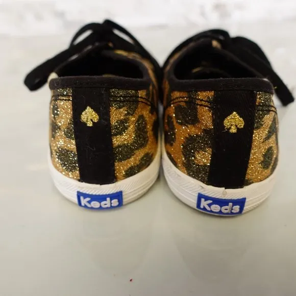 Kate Spade Shoes Girls Size 3 Sneakers Flat Casual Leopard Sparkle Gold Keds