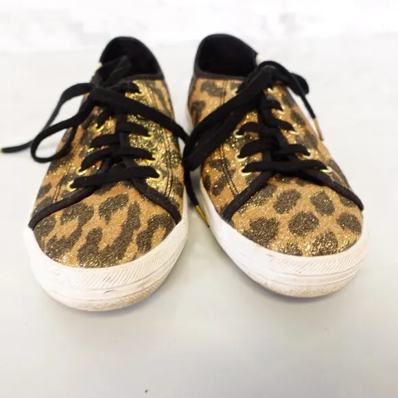 Kate Spade Shoes Girls Size 3 Sneakers Flat Casual Leopard Sparkle Gold Keds