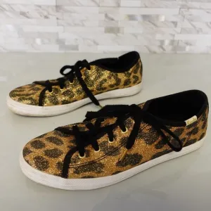 Kate Spade Shoes Girls Size 3 Sneakers Flat Casual Leopard Sparkle Gold Keds