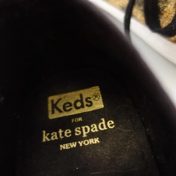 Kate Spade Shoes Girls Size 3 Sneakers Flat Casual Leopard Sparkle Gold Keds